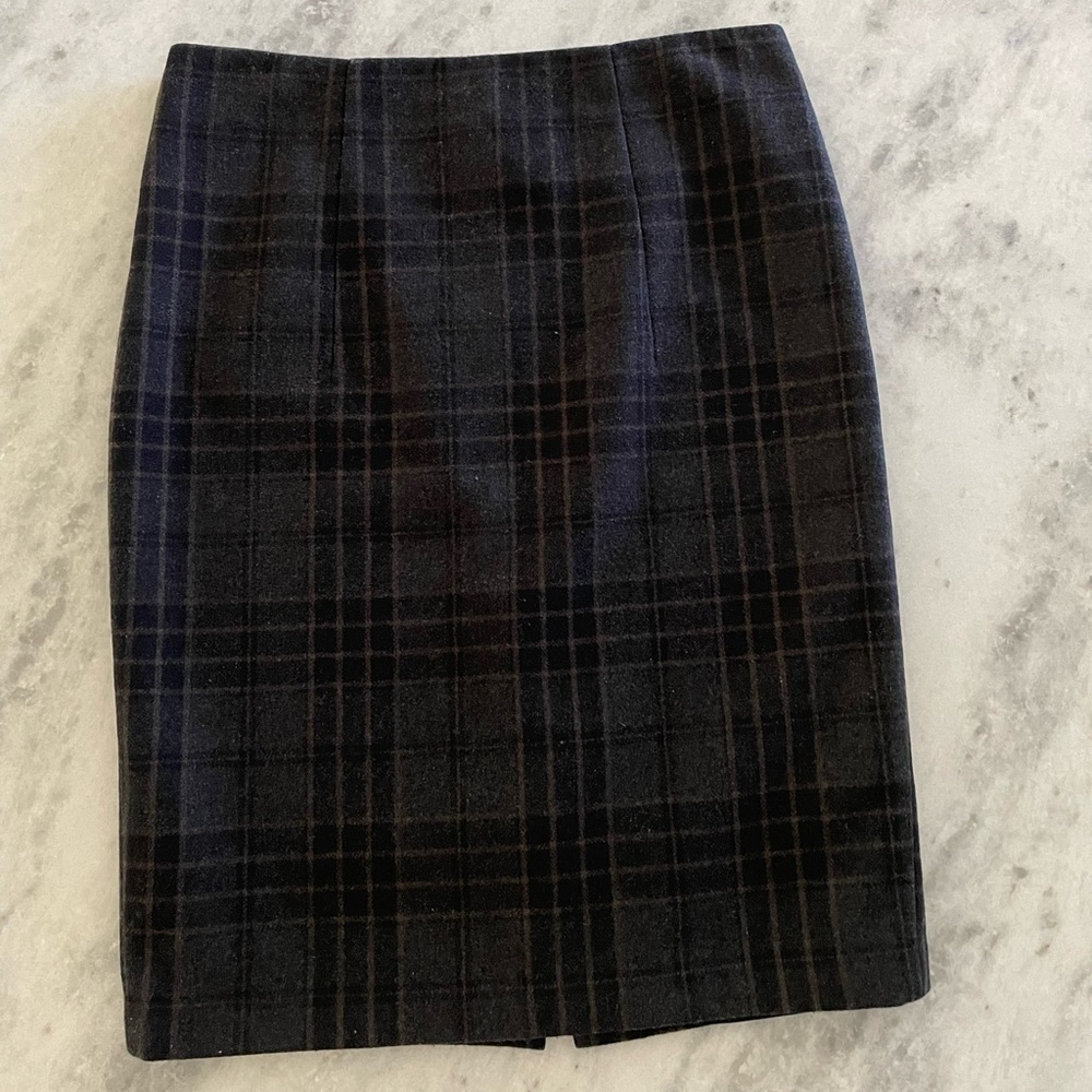 Kenar Plaid Wool Blend Pencil Skirt
